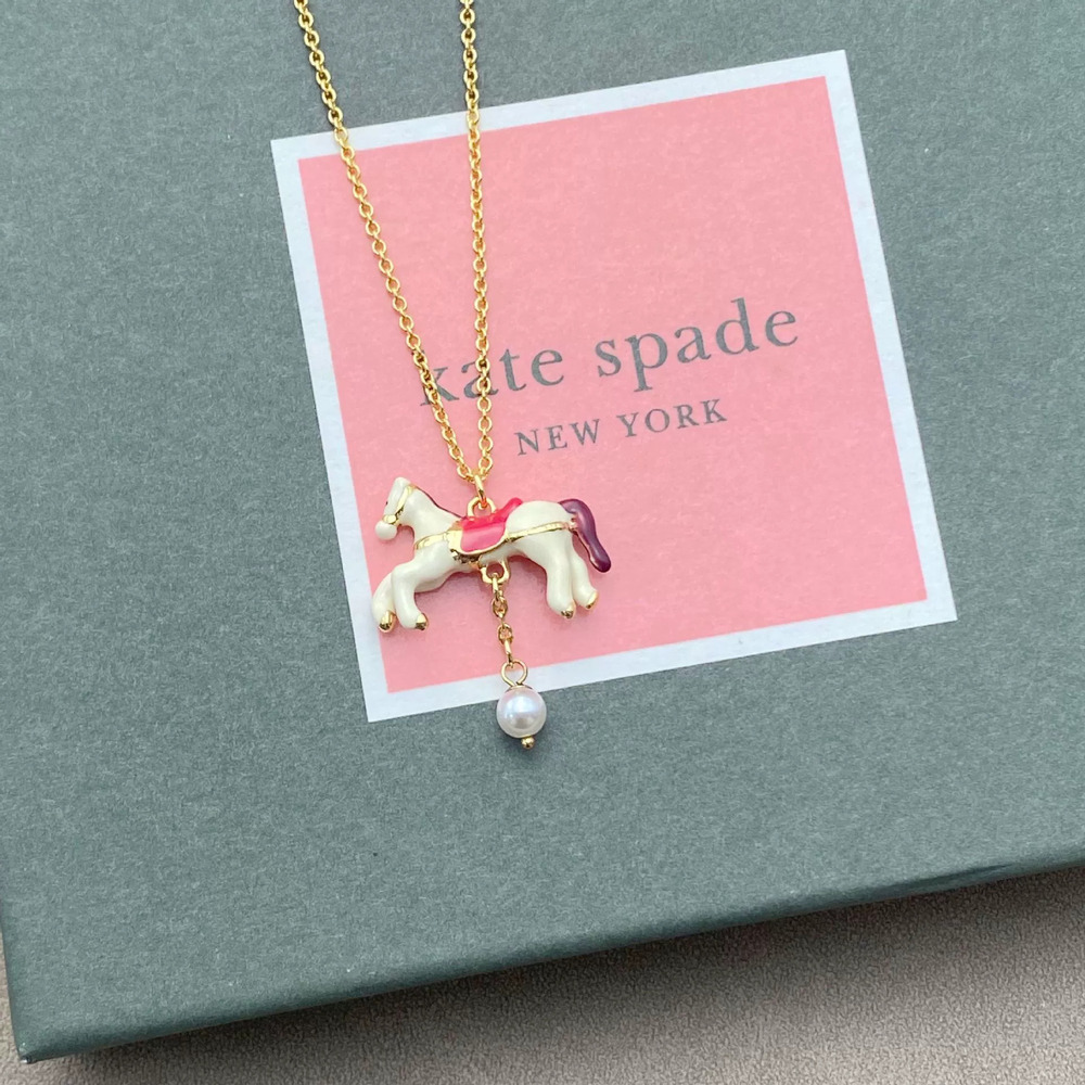 kate spade Inlaid Enamel Carousel Pendant with Zircon and Pearl Metal Necklace